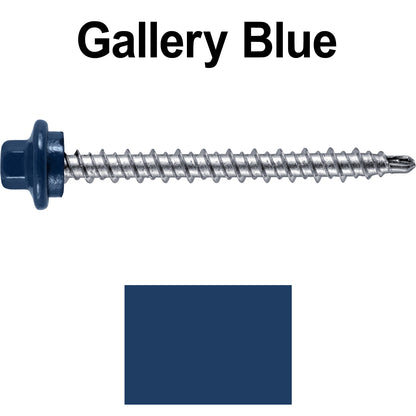 #10 x 2" Stainless Steel Mini Driller Sheet Metal Roofing Screw - Hex Washer Cap - Self starting metal to wood siding screws - EPDM washer. Colored head.