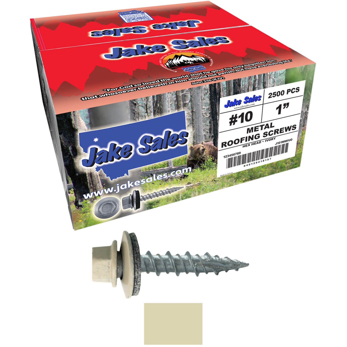 #10 x 1" Metal ROOFING SCREWS - Hex Washer Head - Self starting/self tapping - EPDM washer. Colored head.