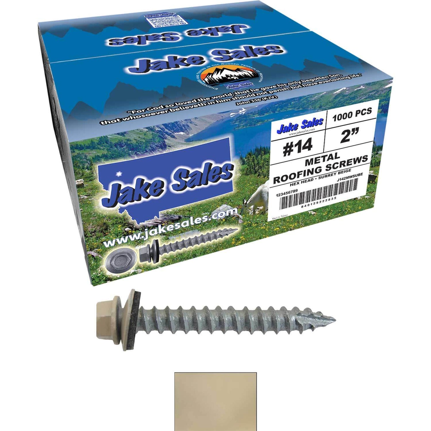 #14 x 2" Metal ROOFING SCREWS - Hex Washer Head - Self starting/self tapping - EPDM washer. Colored head.