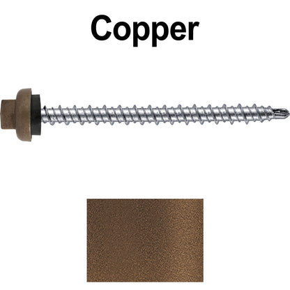 10 X 2-1/2" Zinc Aluminum Cap MINI-DRILLER Roofing Screws HI-LO THREAD Zinc Plated Carbon Steel Shank - EPDM Washer - Colored head