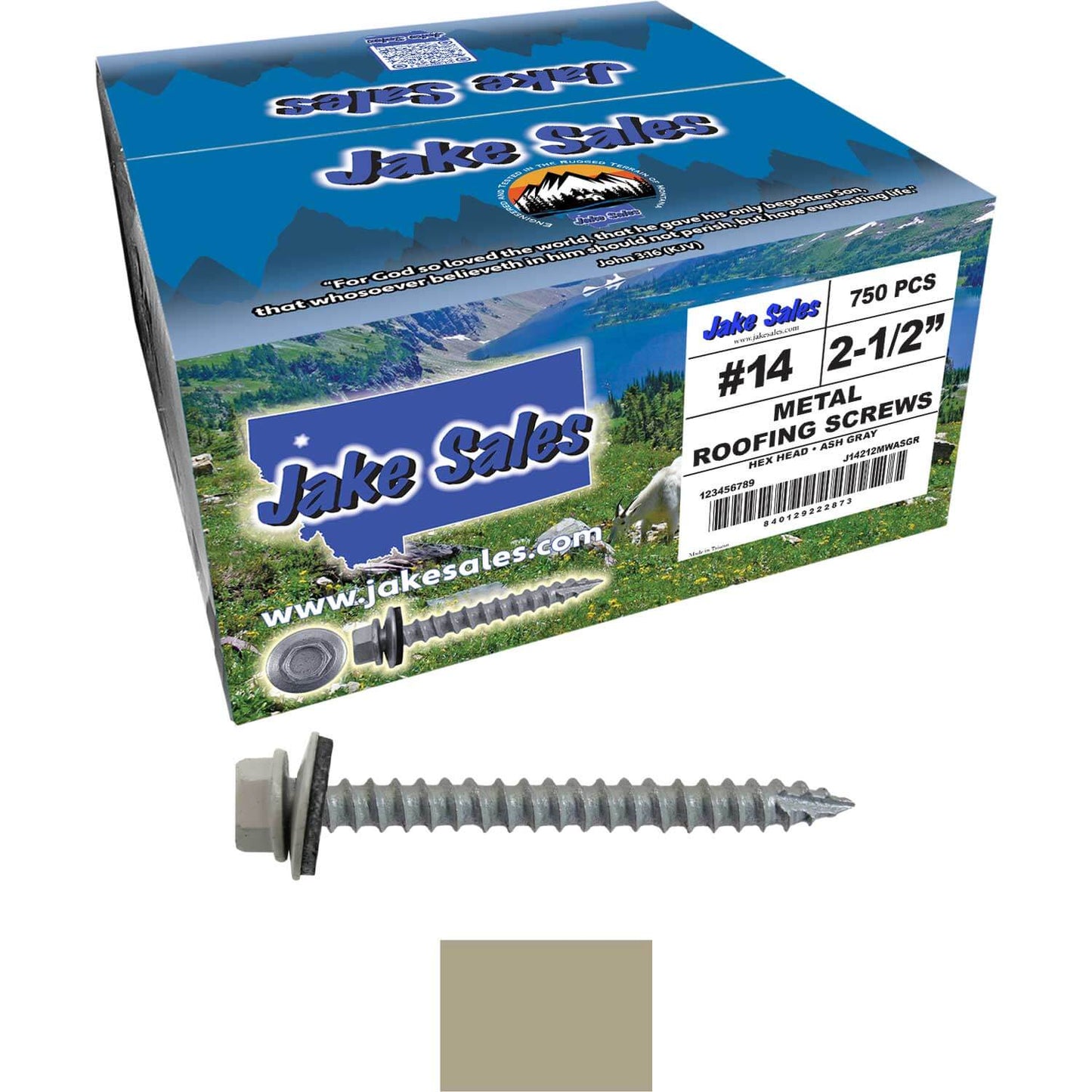 #14  x 2-1/2" Metal ROOFING SCREWS - Hex Washer Head - Self starting/self tapping - EPDM washer. Colored head.