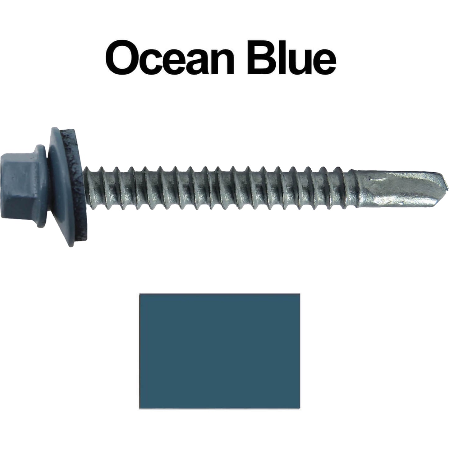 #12 x 2-1/2" Metal to Metal Type #3 Metal Roofing Screws - Hex Head Drill Point - 9/16" EPDM Washer. Colored head.