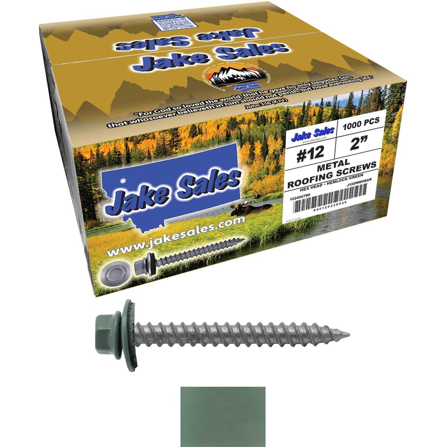 #12 x 2" RE-GRIP METAL ROOFING SCREWS - Hex Washer Head - Self starting/self tapping - EPDM washer. Colored head.