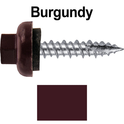 #10 X 1" HI-LO Zinc Aluminum Cap Metal Roofing Screws - Hex Washer Head - Self starting/self tapping - EPDM washer. Colored head.