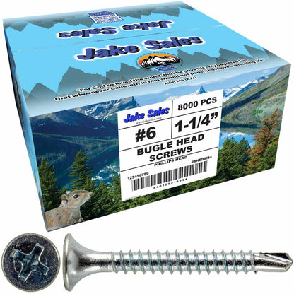 6 x 1-1/4" Bugle Head - Drywall To Metal - Phillips Head With Self Drilling #2 Drill Point tip - Zinc Coated for Corrosion Resistance. For Interior Usage.