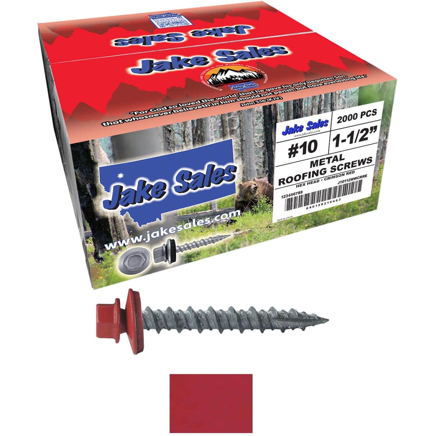 #10 x 1-1/2" Metal ROOFING SCREWS - Hex Washer Head - Self starting/self tapping - EPDM washer. Colored head.