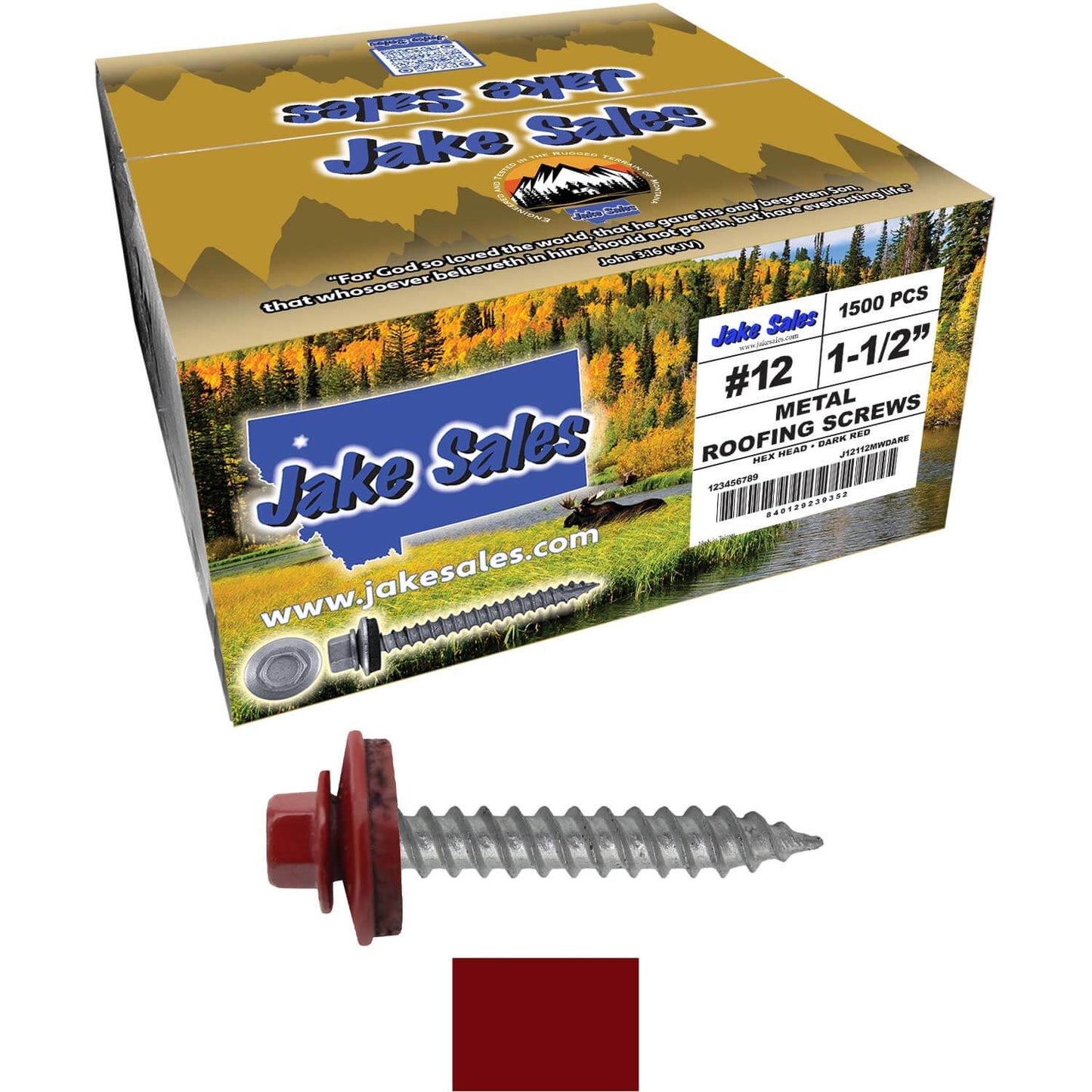 #12 x 1-1/2"  RE-GRIP METAL ROOFING SCREWS - Hex Washer Head - Self starting/self tapping - EPDM washer. Colored head.