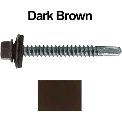 #12 x 2-1/2" Metal to Metal Type #3 Metal Roofing Screws - Hex Head Drill Point - 9/16" EPDM Washer. Colored head.