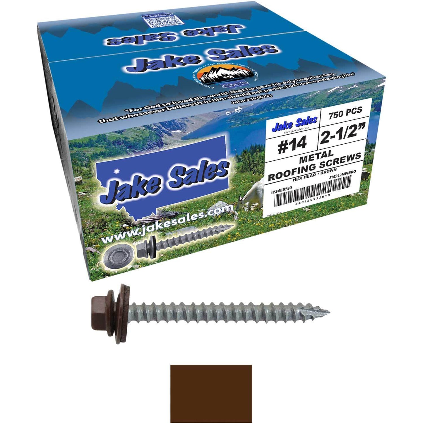 #14  x 2-1/2" Metal ROOFING SCREWS - Hex Washer Head - Self starting/self tapping - EPDM washer. Colored head.