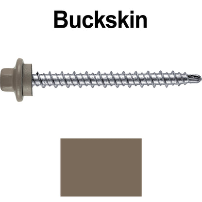 #10 x 2" Stainless Steel Mini Driller Sheet Metal Roofing Screw - Hex Washer Cap - Self starting metal to wood siding screws - EPDM washer. Colored head.