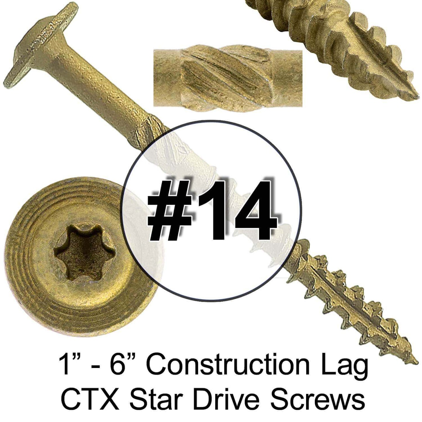 #14 Construction Lag Screws - Exterior Coated Torx/Star Drive Heavy Duty Structural Lag With Modified Truss Washer Head