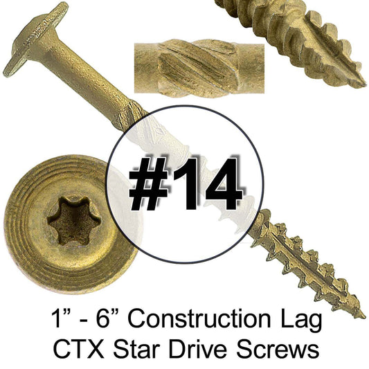 #14 Construction Lag Screws - Exterior Coated Torx/Star Drive Heavy Duty Structural Lag With Modified Truss Washer Head