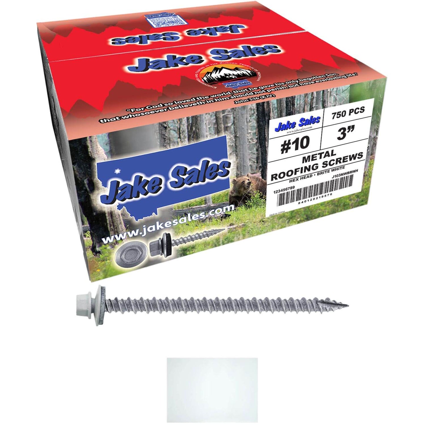 #10 x 3" Metal ROOFING SCREWS - Hex Washer Head - Self starting/self tapping - EPDM washer. Colored head.