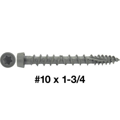 10 x 1-3/4"  Composite Decking Screws. Exterior Coated, Pressure Treated and ACQ Lumber Compatible. Use T20 Torx/Star Dive Bit