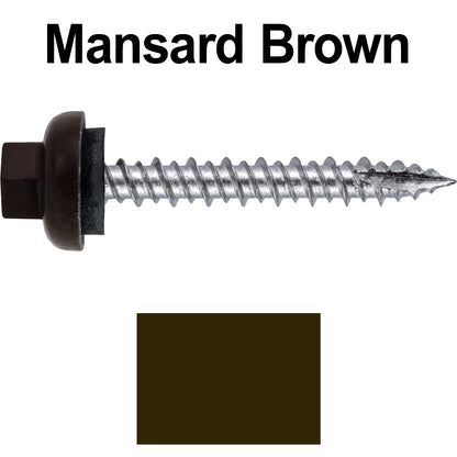 10 X 1-1/2" HI-LO Zinc Aluminum Cap Metal Roofing Screws - Hex Washer Head - Self starting/self tapping - EPDM washer. Colored head.