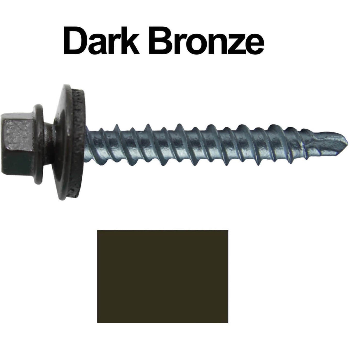 #10 x 1-1/2" Mini Driller Sheet Metal Roofing Screw - Hex Washer Head -  Self starting metal to wood siding screws. EPDM washer. Colored head.