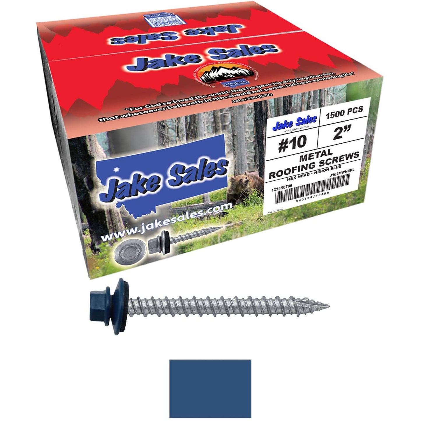 #10 x 2" Metal ROOFING SCREWS - Hex Washer Head - Self starting/self tapping - EPDM washer. Colored head.