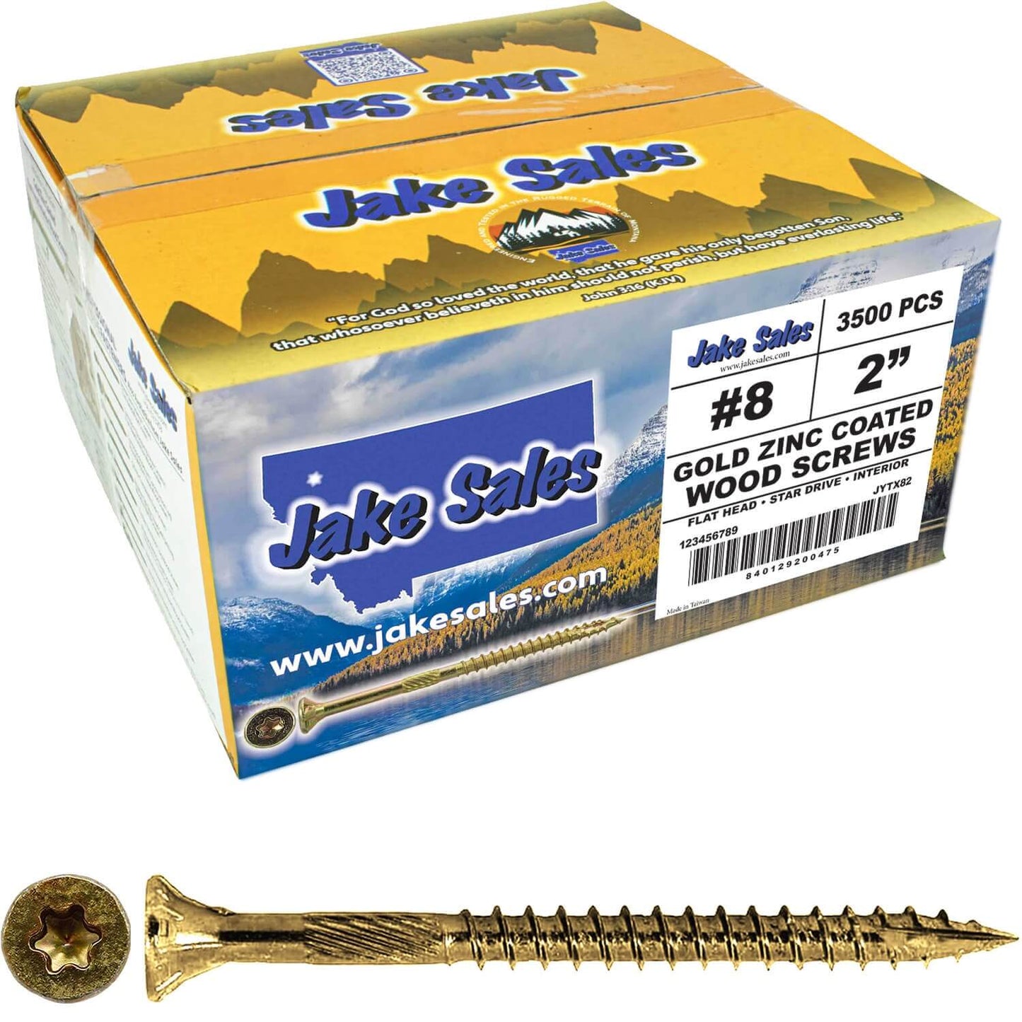 #8 Gold Star/Torx Drive Zinc Coated T-20 Flat Head Wood Screws