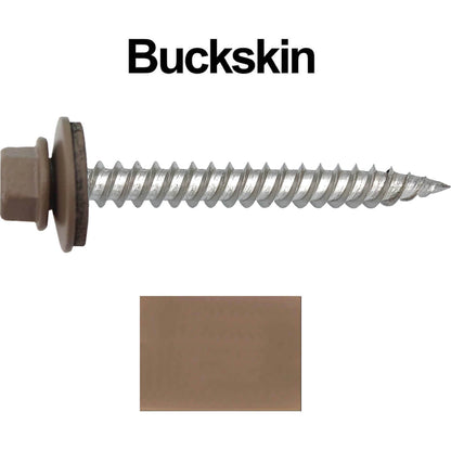 12 x 2"  Stainless Steel Metal Roofing Screw - Hex ReGrip Washer Head - Self starting/self tapping - EPDM washer. Colored head.