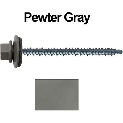#10 x 3" Mini Driller Sheet Metal Roofing Screw - Hex Washer Head -  Self starting metal to wood siding screws. EPDM washer. Colored head.