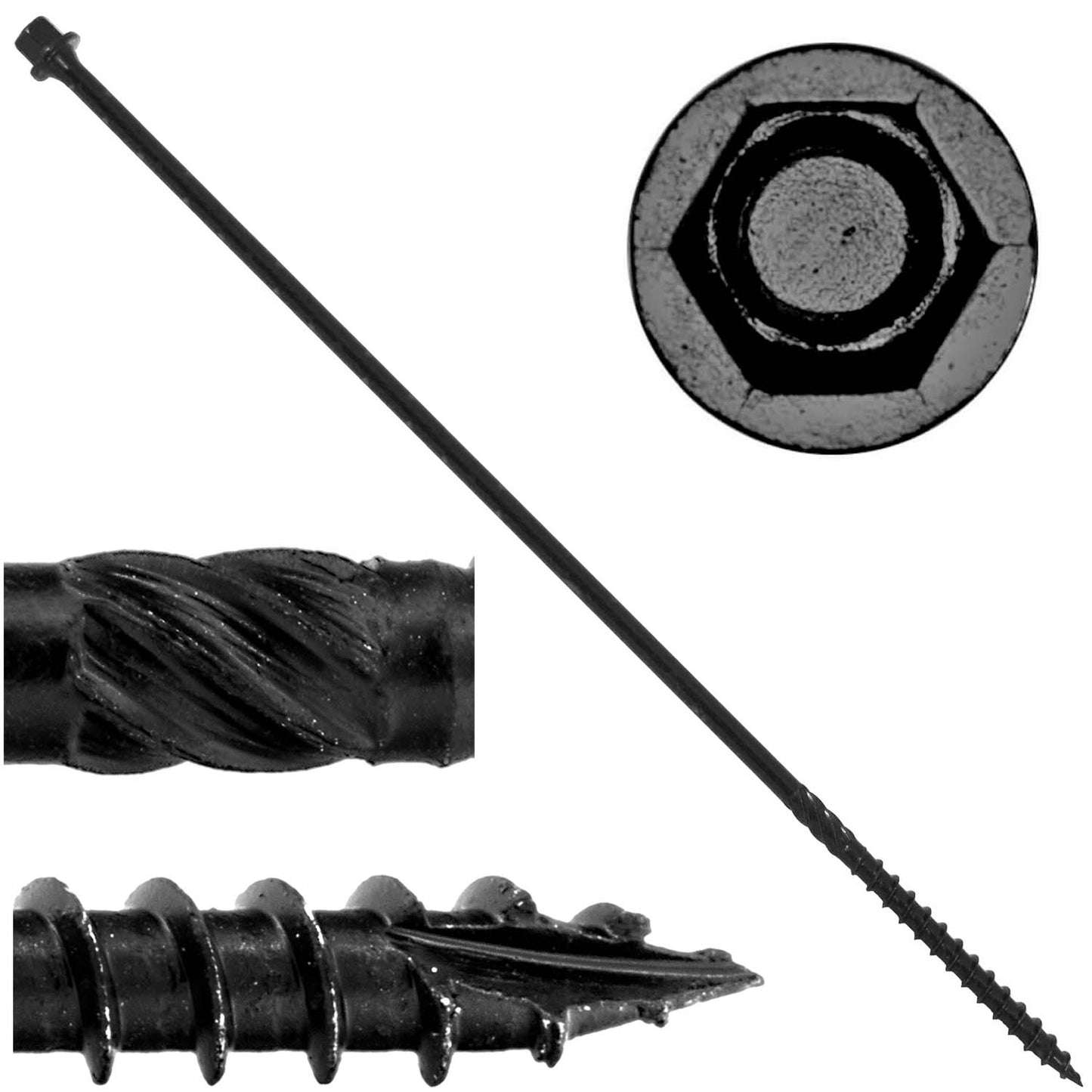 #14 Heavy-Duty Black Timber, Log & Structural Wood Screws - Exterior Coated - Use for Fastening Ledger Boards, Large Timbers, Logs and more.