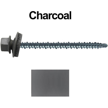 #10 x 3" Mini Driller Sheet Metal Roofing Screw - Hex Washer Head -  Self starting metal to wood siding screws. EPDM washer. Colored head.
