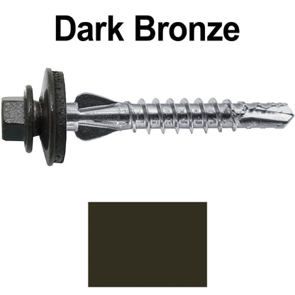 12 X 1-1/2" PFP STAINLESS STEEL Fastener - 1/4" Washer Hex Head - #3 Drill Point Tip -  For Polycarbonite, Fiberglass and PVC sheeting. Colored head.