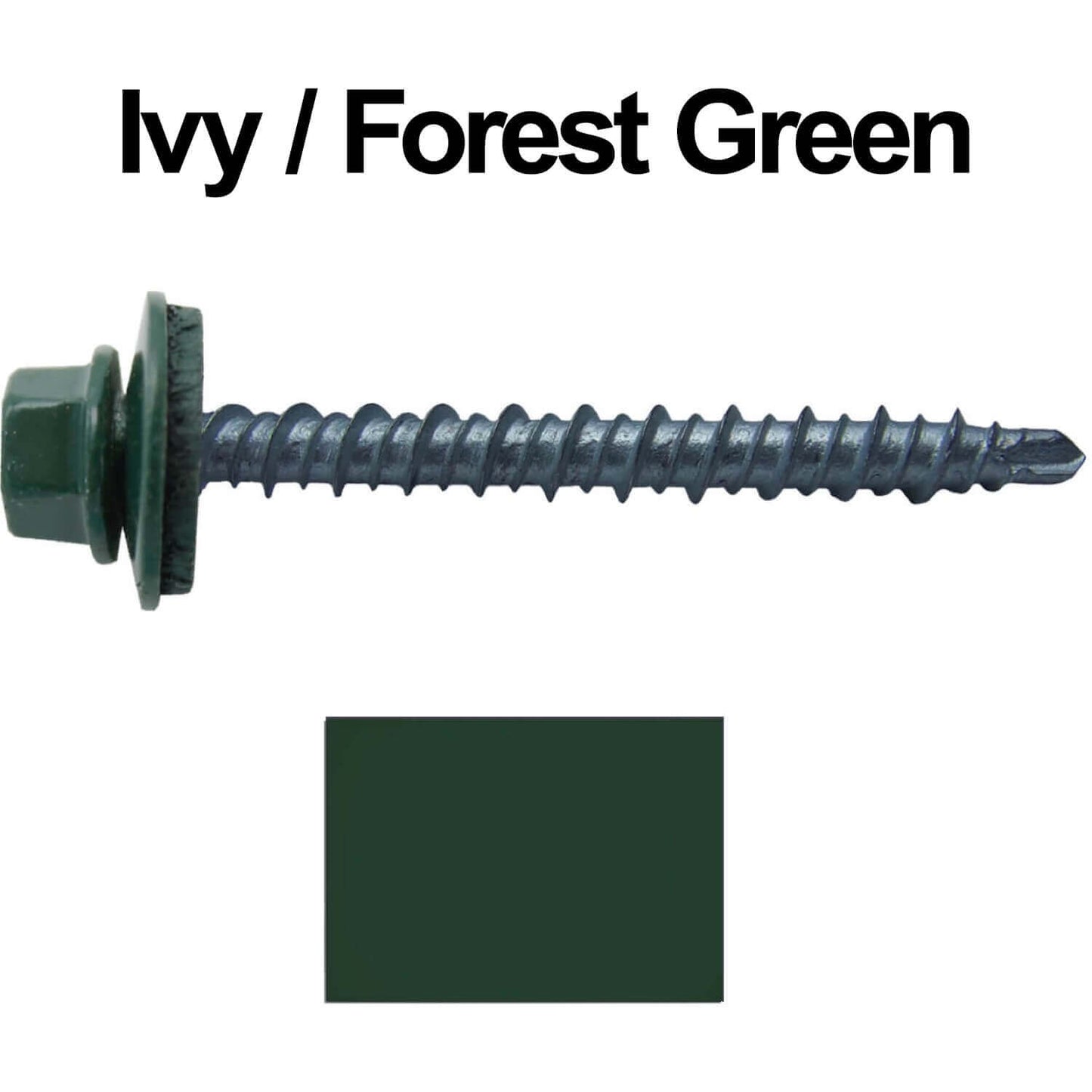 #10 x 2" Mini Driller Sheet Metal Roofing Screw - Hex Washer Head -  Self starting metal to wood siding screws. EPDM washer. Colored head.