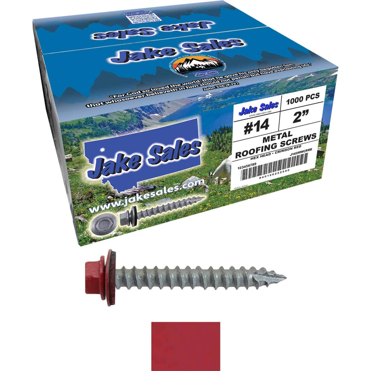 #14 x 2" Metal ROOFING SCREWS - Hex Washer Head - Self starting/self tapping - EPDM washer. Colored head.