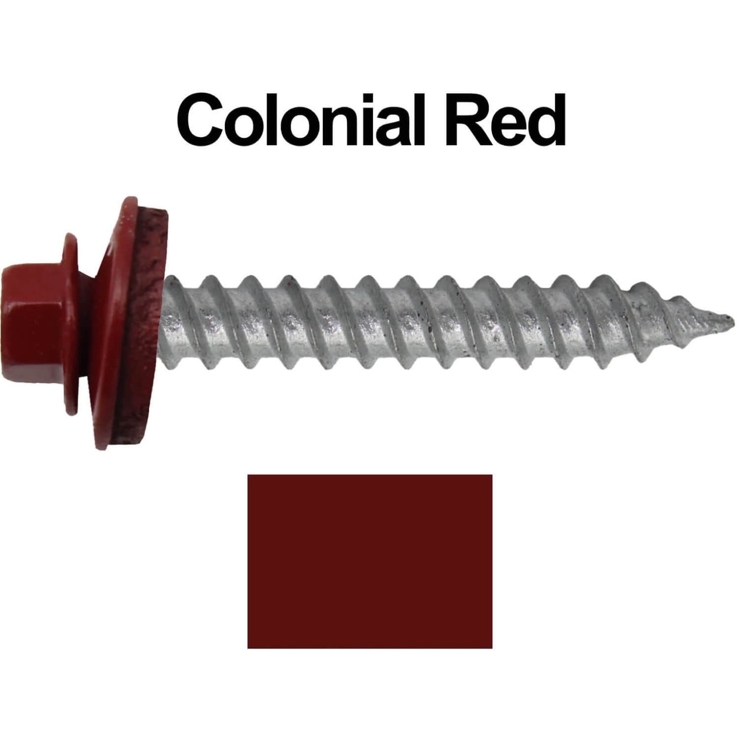 12 x 1-1/2"  Metal ROOFING SCREWS - Hex Washer Head - Self starting/self tapping - EPDM washer. Colored head.