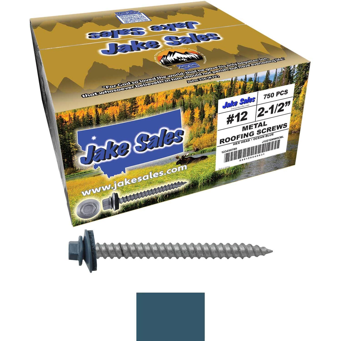 #12 x 2-1/2" RE-GRIP METAL ROOFING SCREWS - Hex Washer Head - Self starting/self tapping - EPDM washer. Colored head.