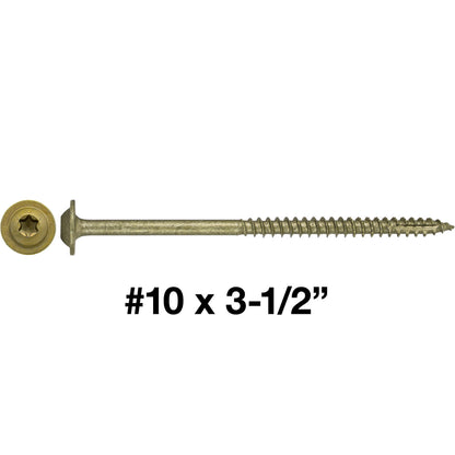 #10 Round Washer (Modified Truss) Head Screw Torx/Star Drive Head Wood Screw, Multipurpose Wood Screws for Construction, Cabinets and Furniture.