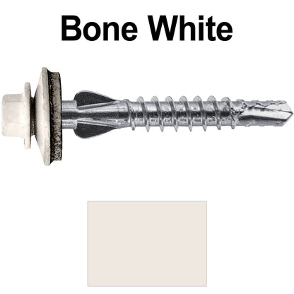 12 X 1-1/2" PFP STAINLESS STEEL Fastener - 1/4" Washer Hex Head - #3 Drill Point Tip -  For Polycarbonite, Fiberglass and PVC sheeting. Colored head.