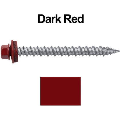 #10 x 2" Metal ROOFING SCREWS - Hex Washer Head - Self starting/self tapping - EPDM washer. Colored head.