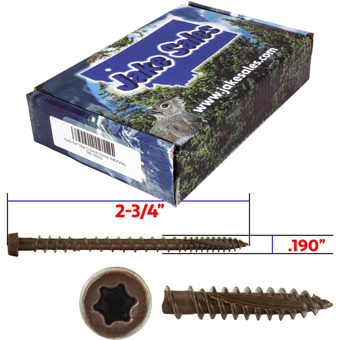 #10 x 2-3/4" Colored Composite Decking Wood Screws with Torx/Star Drive Head (T20 Bit), Exterior Coated, Compatible with Pressure Treated and ACQ Lumber
