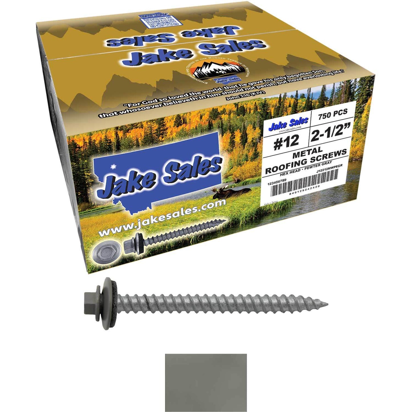 #12 x 2-1/2" RE-GRIP METAL ROOFING SCREWS - Hex Washer Head - Self starting/self tapping - EPDM washer. Colored head.
