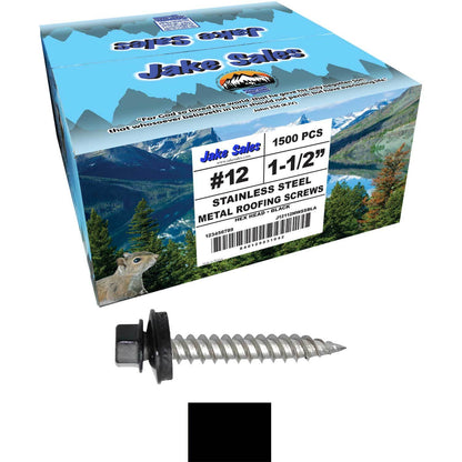 12 x 1-1/2" Stainless Steel Metal Roofing Screw - Hex Washer Head - Self starting/self tapping - EPDM washer. Colored head.