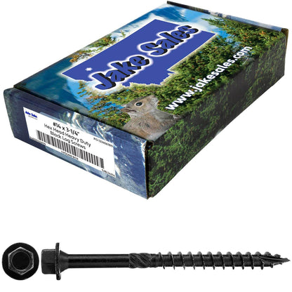 #14 Heavy-Duty Black Timber, Log & Structural Wood Screws - Exterior Coated - Use for Fastening Ledger Boards, Large Timbers, Logs and more.