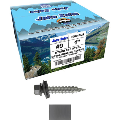#9 x 1" Stainless Steel Metal Roofing Screws - Hex Washer Head - Self-Piercing (SP) tip metal to wood siding screws. EPDM washer. Colored head.
