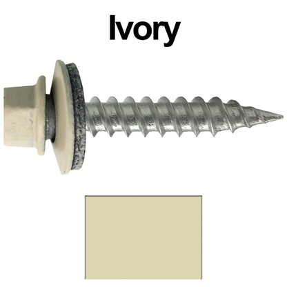 #9 x 1" Stainless Steel Metal Roofing Screws - Hex Washer Head - Self-Piercing (SP) tip metal to wood siding screws. EPDM washer. Colored head.