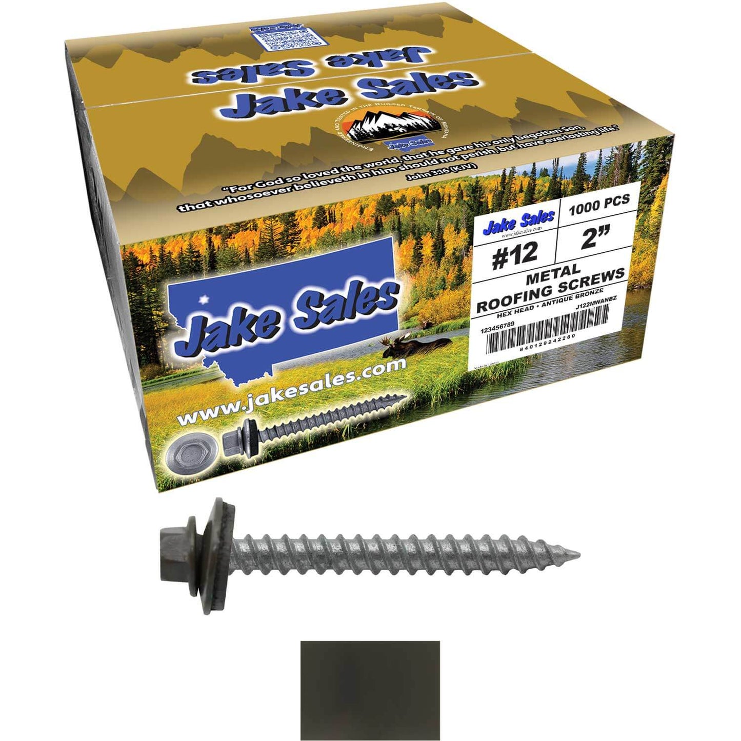 #12 x 2" RE-GRIP METAL ROOFING SCREWS - Hex Washer Head - Self starting/self tapping - EPDM washer. Colored head.