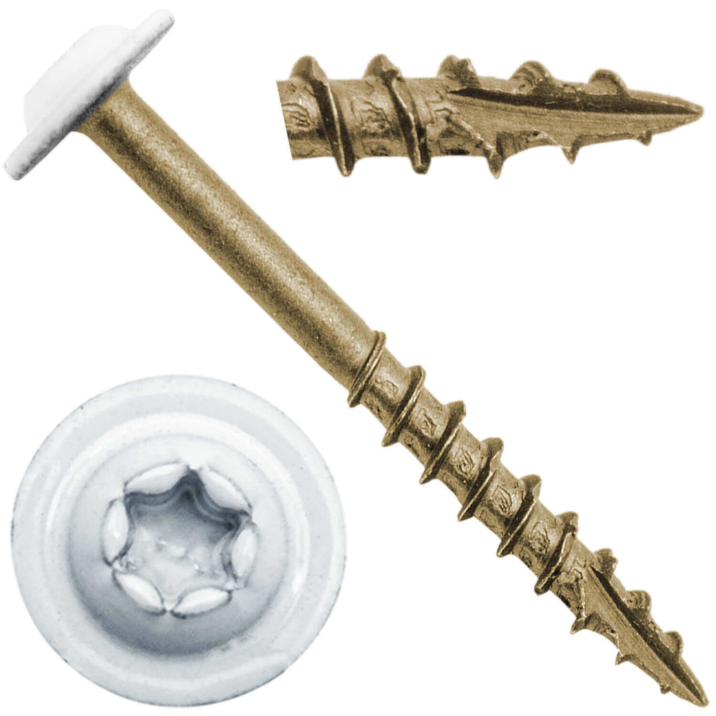 Bronze Star Exterior WHITE Coated Round Head - Cabinet Wood Screw with Torx/Star Drive Head. Multipurpose Exterior/Interior Coated Torx/Star Drive Wood Screws