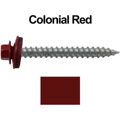 #12 x 2" RE-GRIP METAL ROOFING SCREWS - Hex Washer Head - Self starting/self tapping - EPDM washer. Colored head.