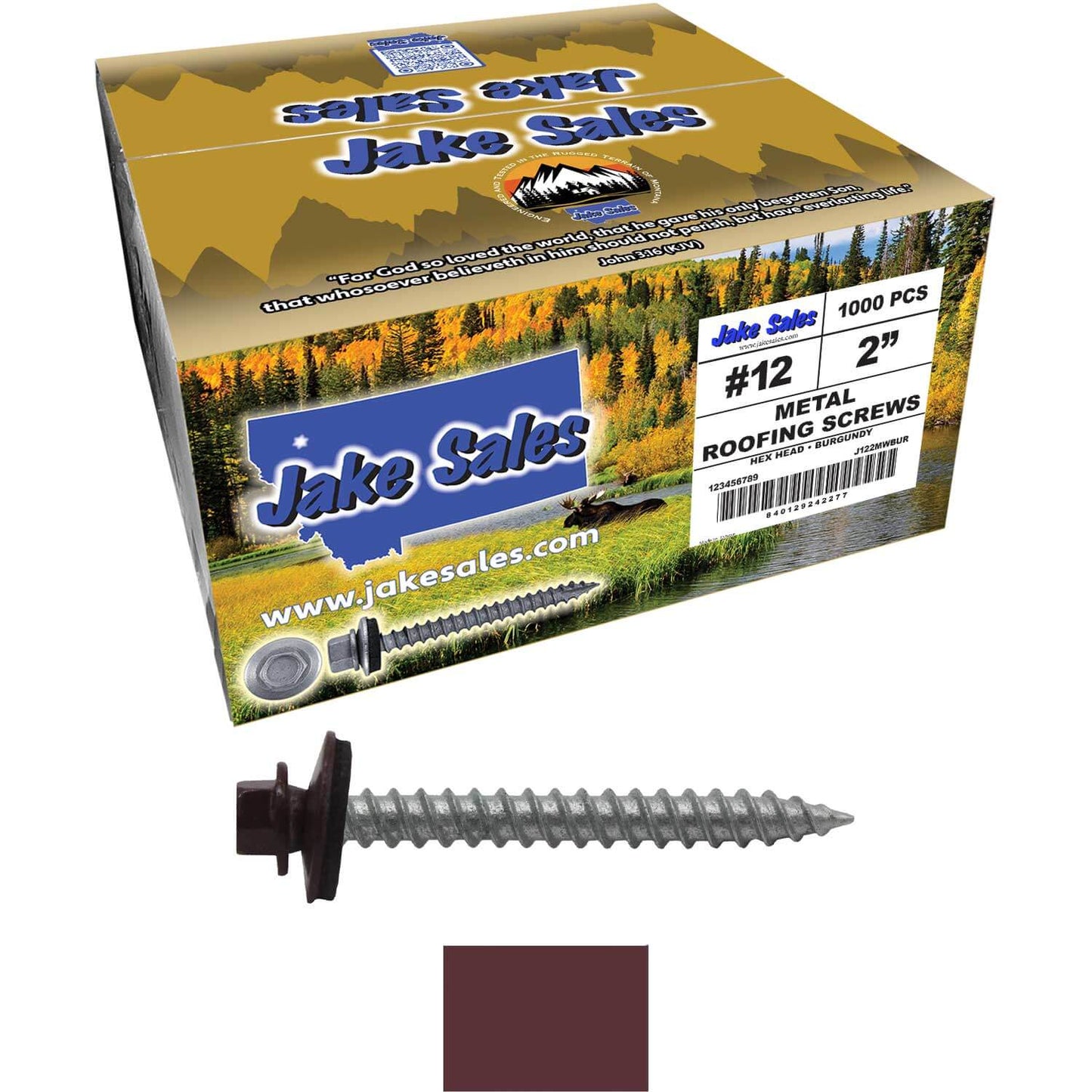 #12 x 2" RE-GRIP METAL ROOFING SCREWS - Hex Washer Head - Self starting/self tapping - EPDM washer. Colored head.