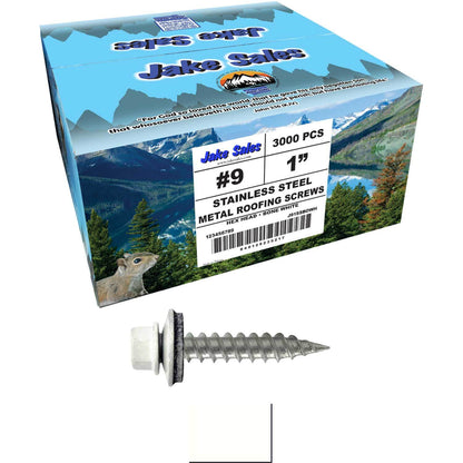 #9 x 1" Stainless Steel Metal Roofing Screws - Hex Washer Head - Self-Piercing (SP) tip metal to wood siding screws. EPDM washer. Colored head.