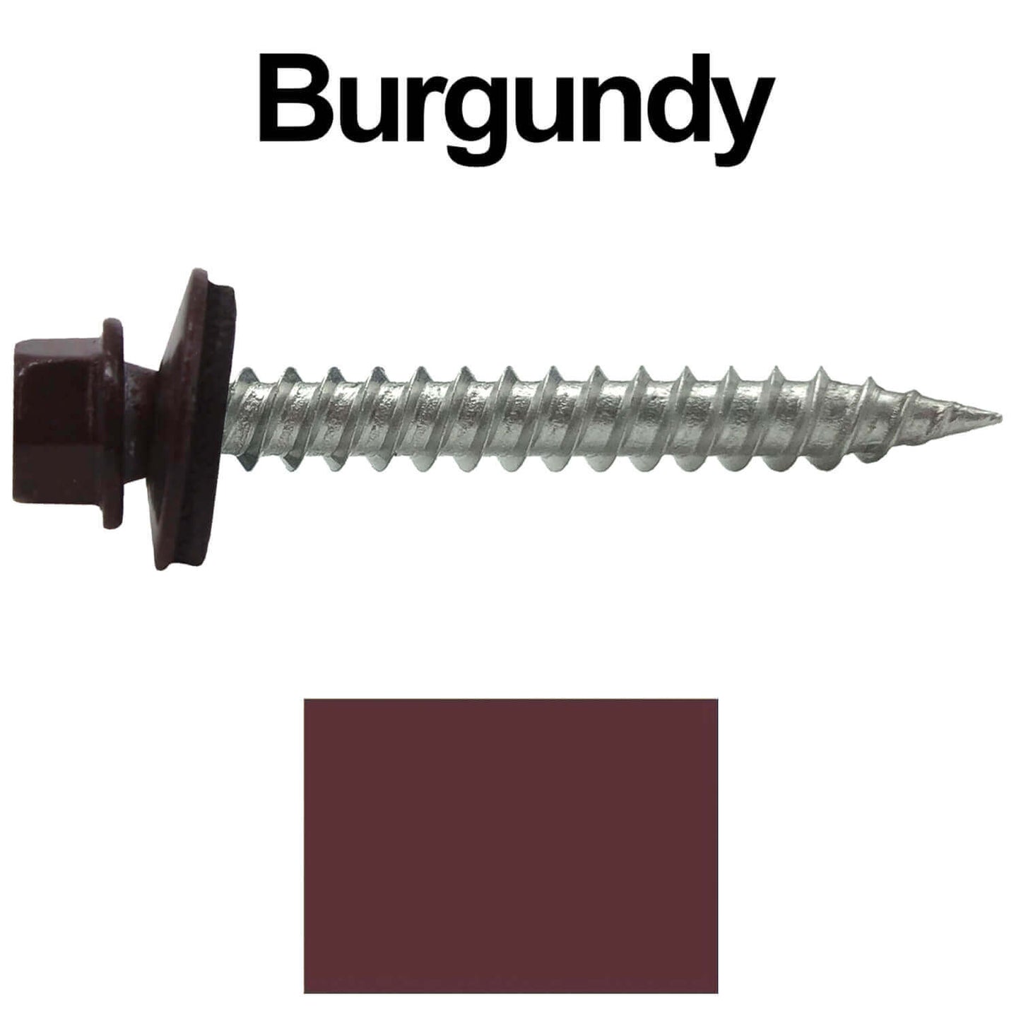 #9 x 1-1/2" Stainless Steel Metal Roofing Screws - Hex Washer Head - Self-Piercing (SP) tip metal to wood siding screws. EPDM washer. Colored head.