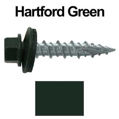#10 x 1" Metal ROOFING SCREWS - Hex Washer Head - Self starting/self tapping - EPDM washer. Colored head.