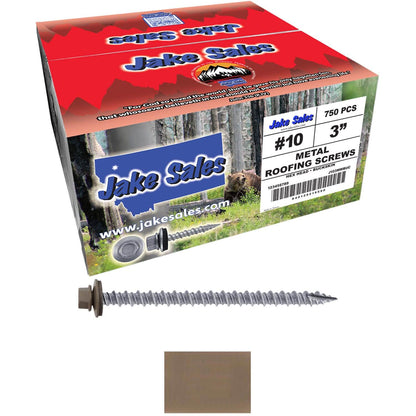 #10 x 3" Metal ROOFING SCREWS - Hex Washer Head - Self starting/self tapping - EPDM washer. Colored head.