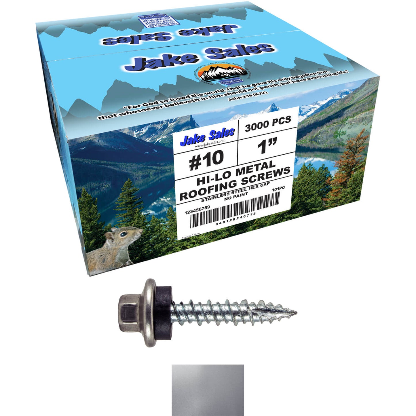 10 x 1" - STAINLESS HEX / ZINC Sheet Metal Roof Screw. Self starting metal to wood siding screws. EPDM washer. Colored head.