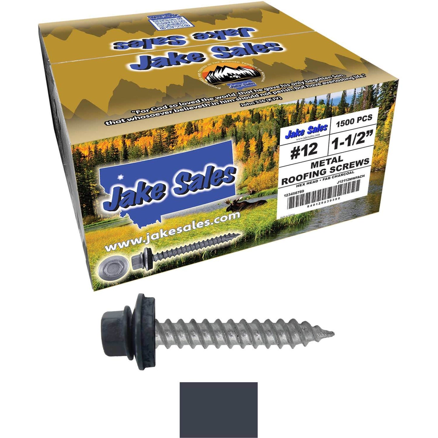#12 x 1-1/2"  RE-GRIP METAL ROOFING SCREWS - Hex Washer Head - Self starting/self tapping - EPDM washer. Colored head.